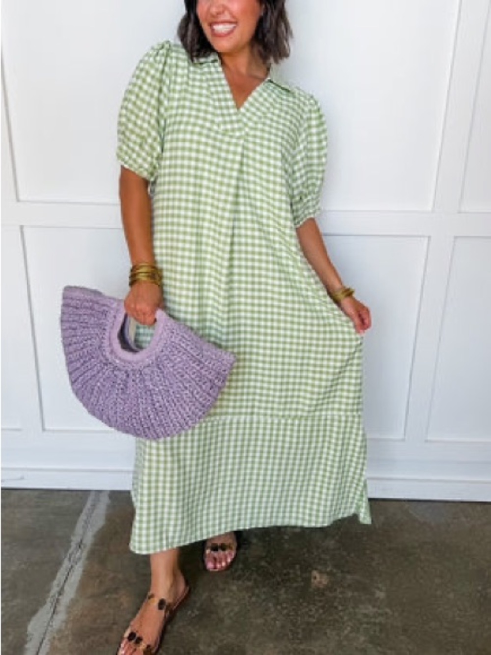 Umgee Picnic Perfect Gingham Midi Dress in Sage